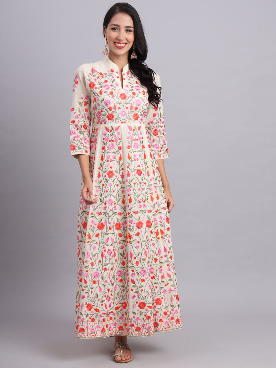 MA SYLA GARMENTS Women Floral Embroidered Thread Work Indie Florals Anarkali Kurta