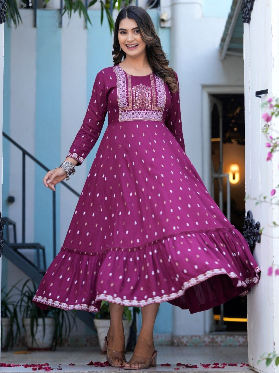 Koshiks Women Ethnic Motifs Embellished Thread Work Anarkali Kurta