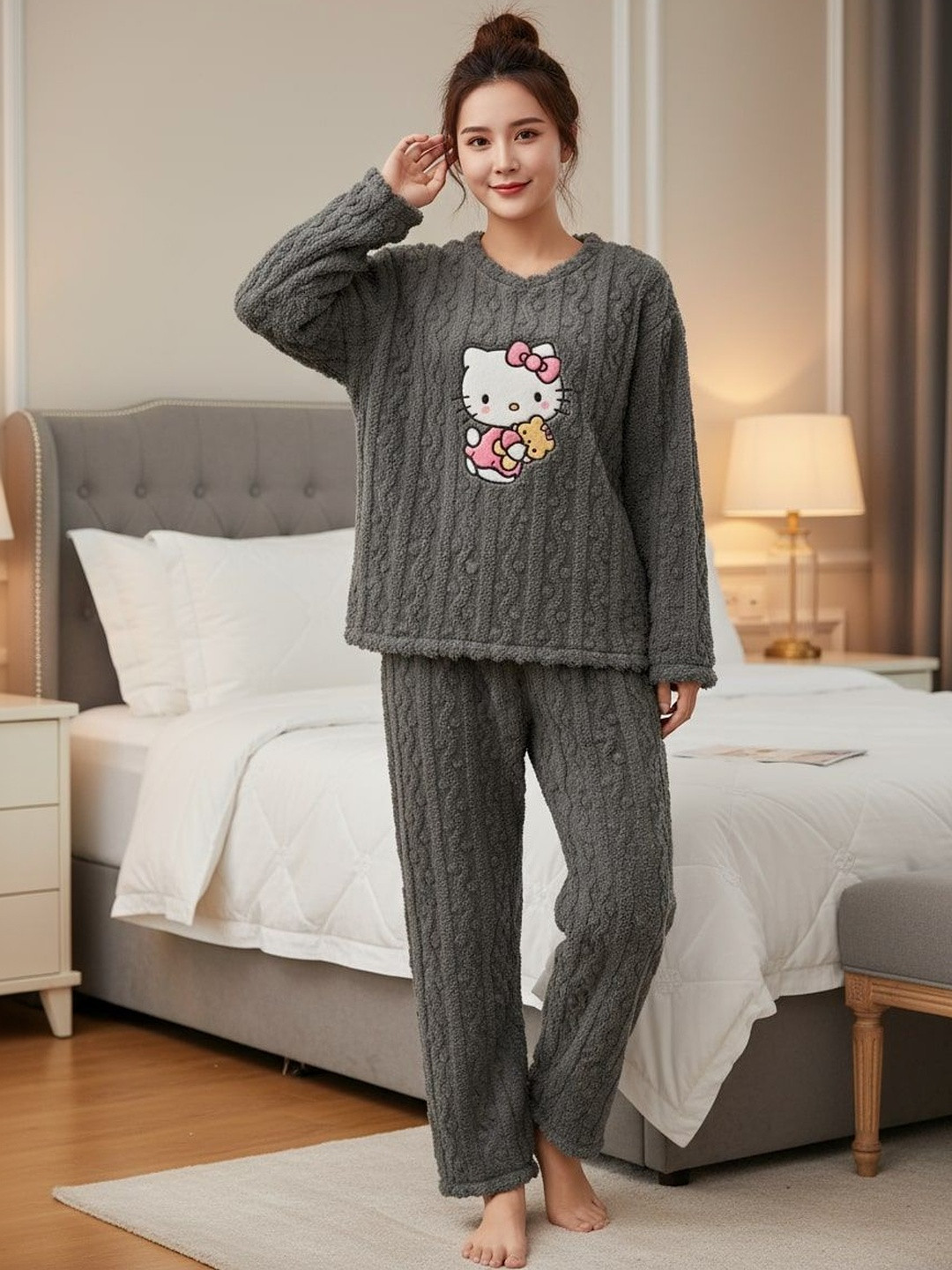 Lugo Trending Graphic Printed Round Neck Top With Pyjamas