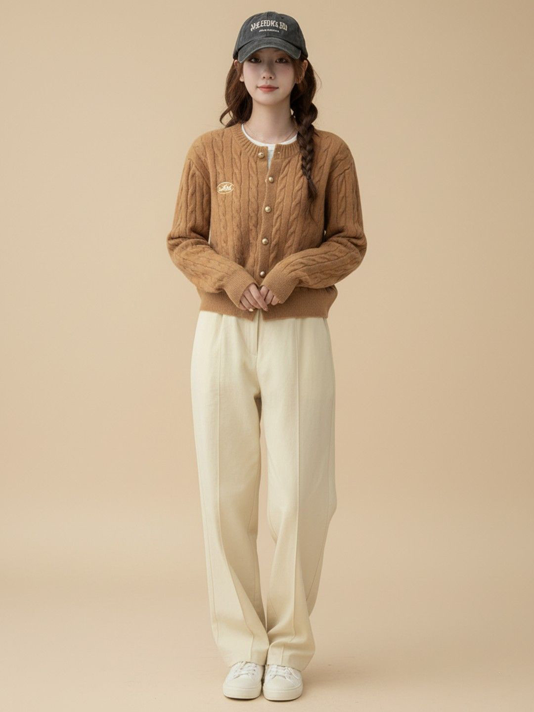 Mast & Harbour Women Cable Knit Ribbed Cardigan with Embroidered Detail