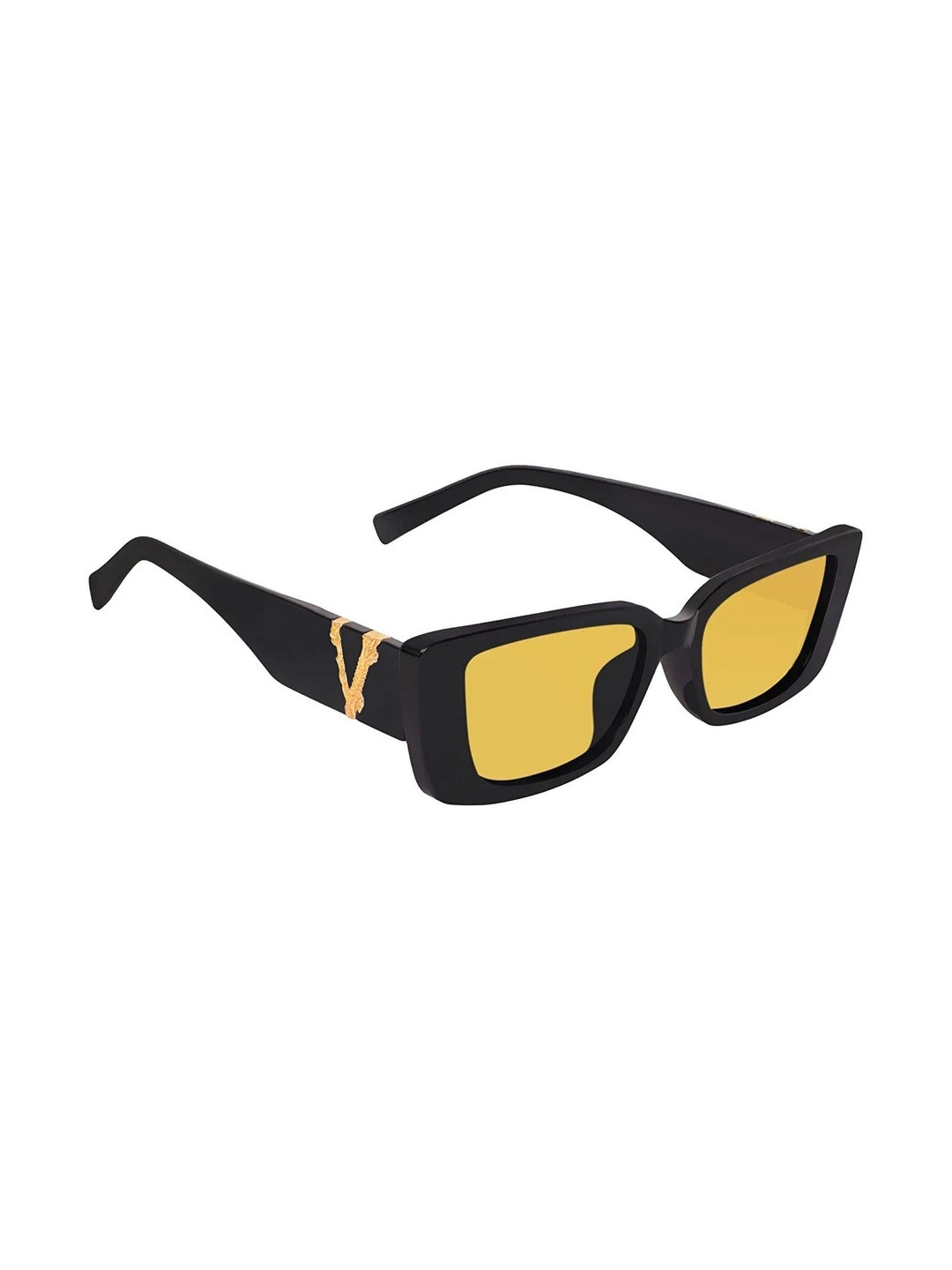 Being Better Unisex Yellow Lens & Black Rectangle Sunglasses with