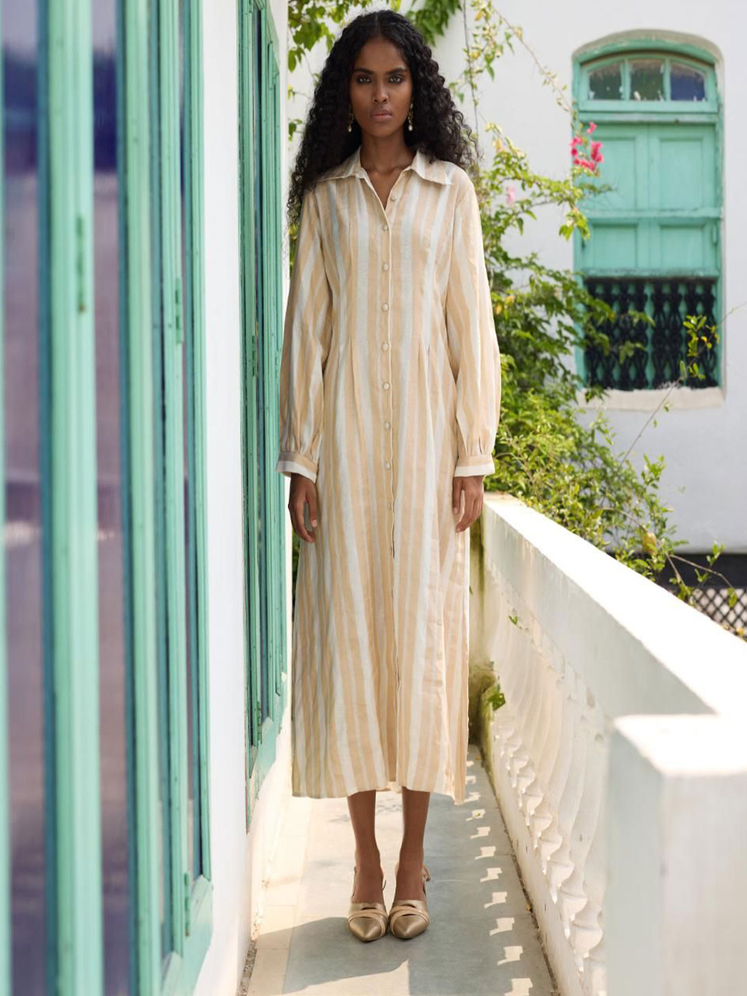 RAAS LIFE Striped Shirt Midi Dress