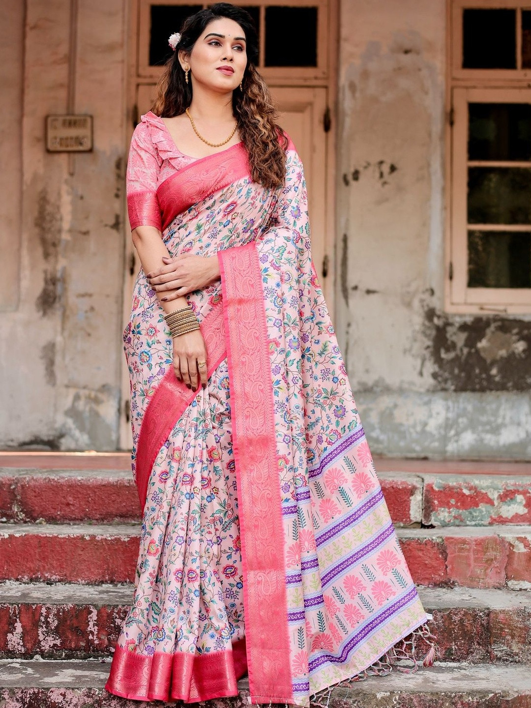 ALMAARI FASHION Floral Woven Design Art Silk Kanjeevaram Traditional Saree