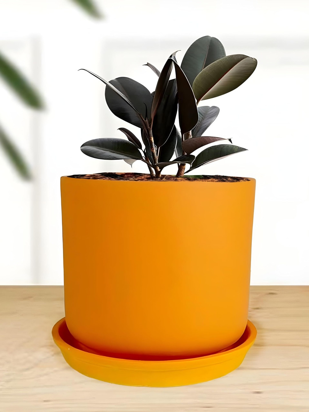 LASAKI Orin Orange-Colored Ceramic Handmade Planter With Plate
