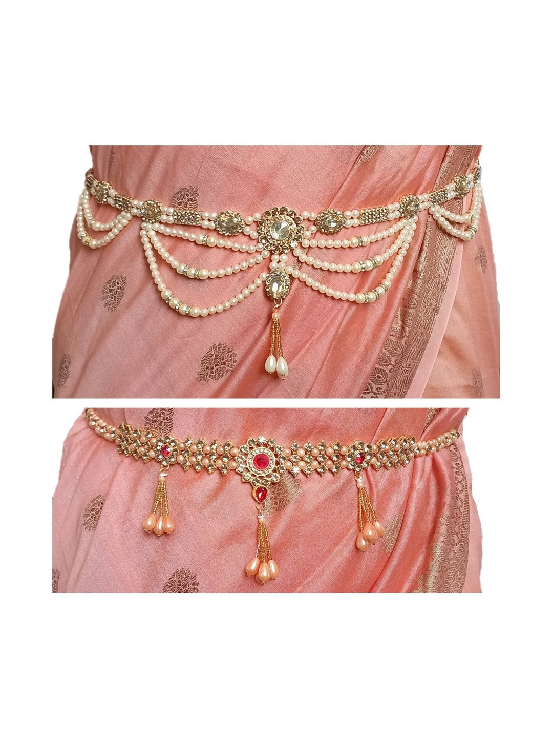 VALUSHA Women Set of 2 Studded Alloy Waist Chain Saree Accessories