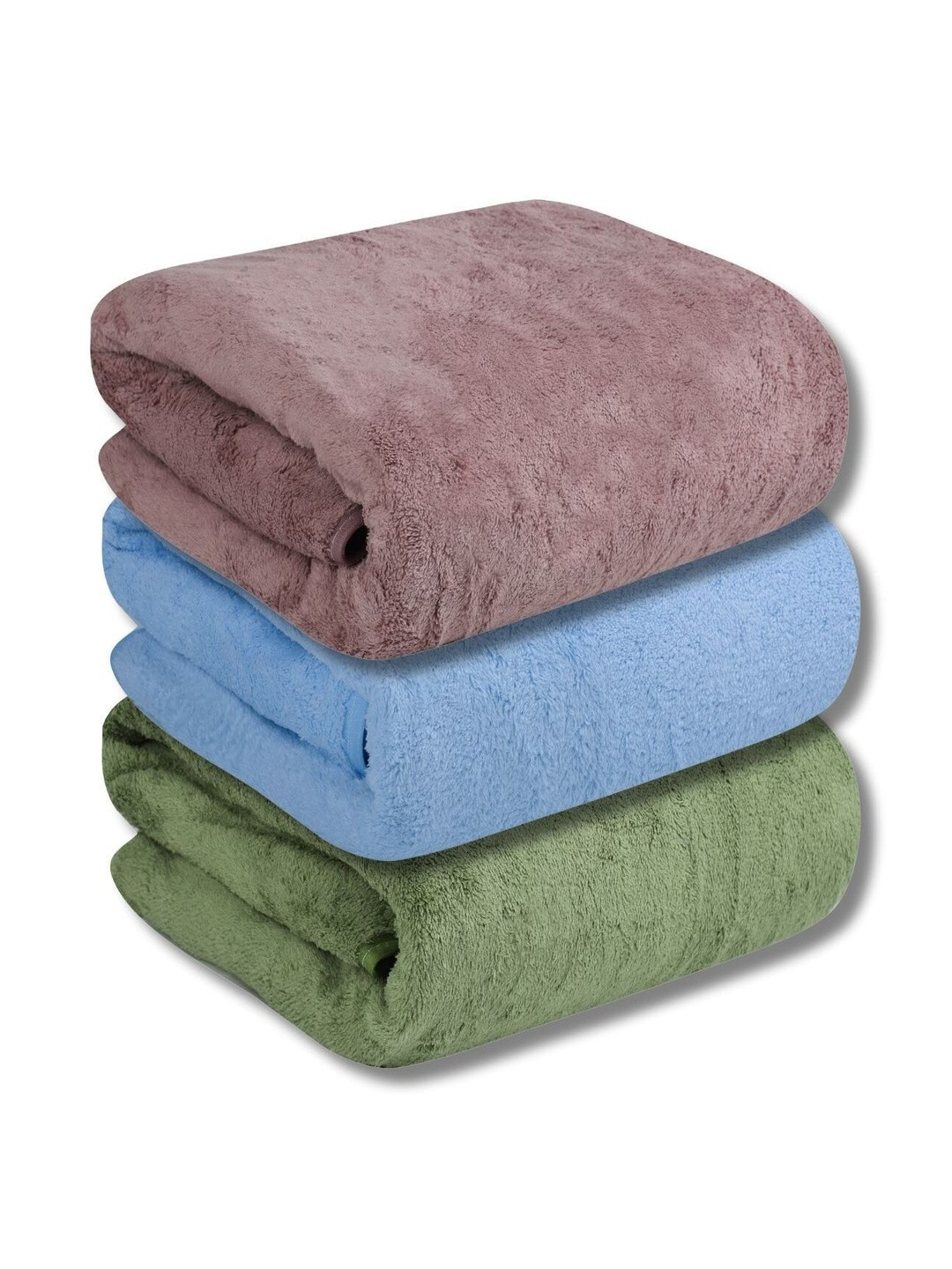 Fezora Pack of 3 Grey, Green & Blue 450 GSM Bath Towel