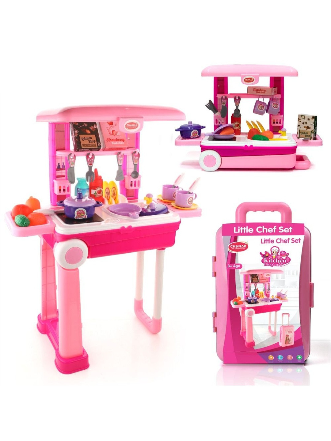 CHANAK Girls 24 Pieces 3-In-1 Convertible Mode Pretend Play Kitchen Trolley Set