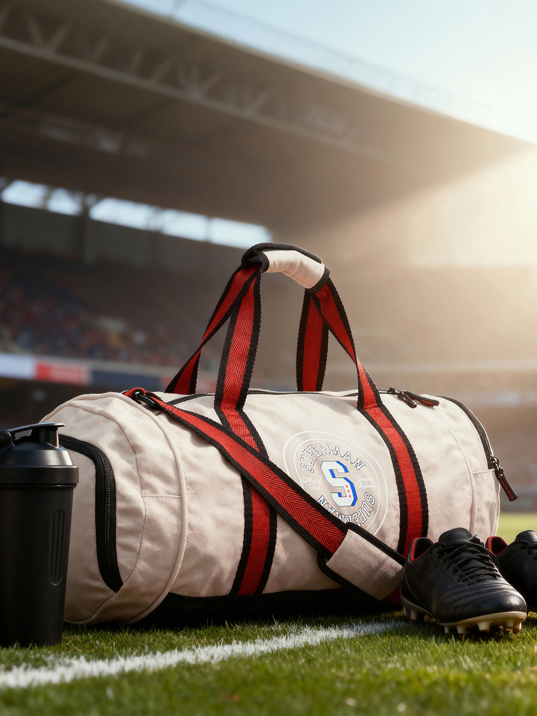 Bewakoof Unisex Official Dc Merchandise Beige Superman Varsity Typography Duffel Bag