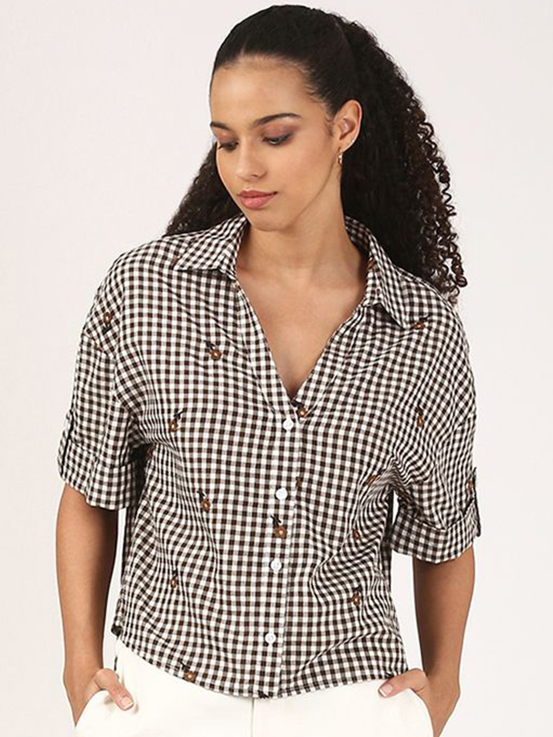 Jolene.club Women Boxy Gingham Checks Checked Casual Shirt