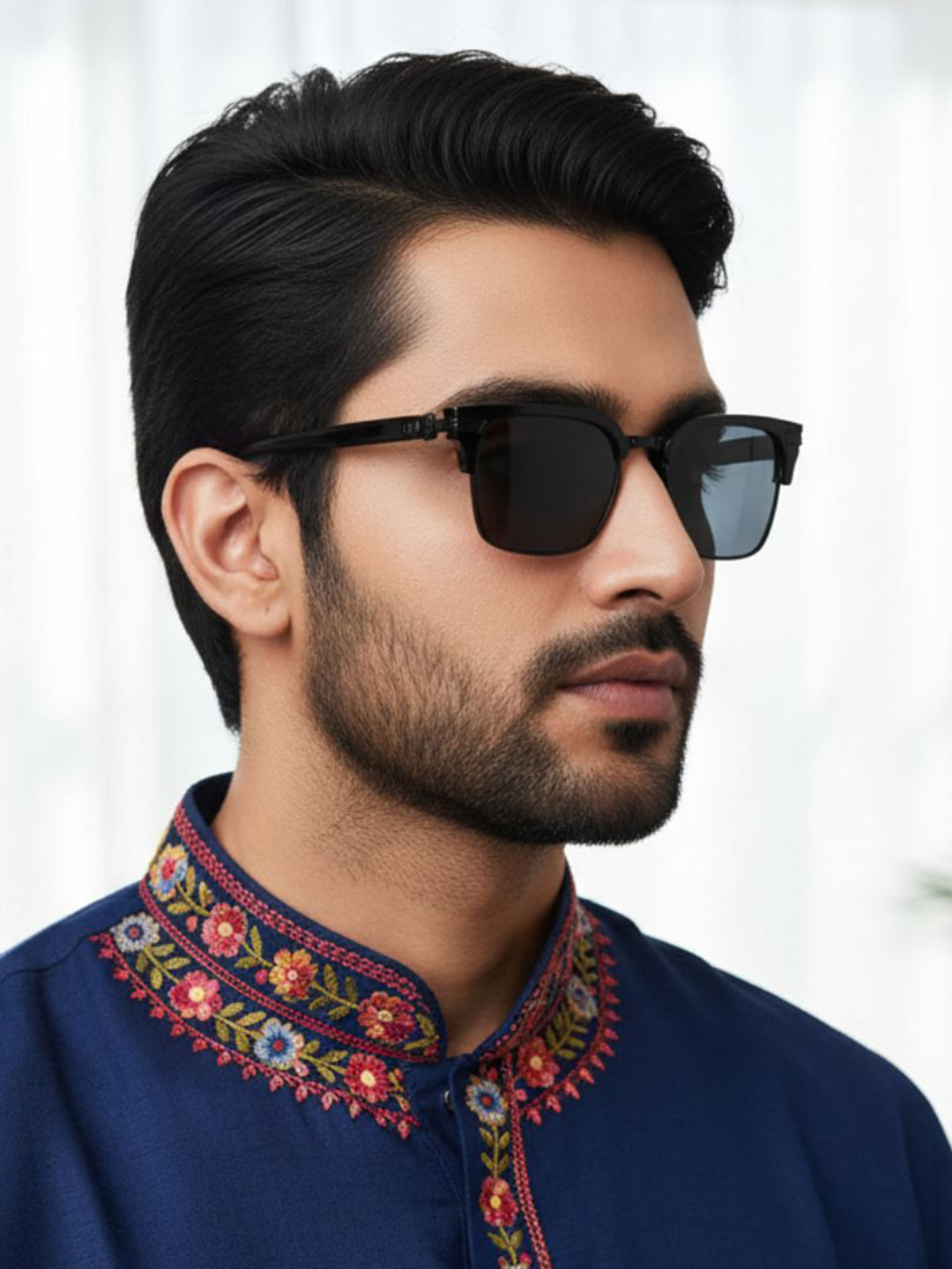 First Lens Unisex Black Lens & Black Round Sunglasses C10316