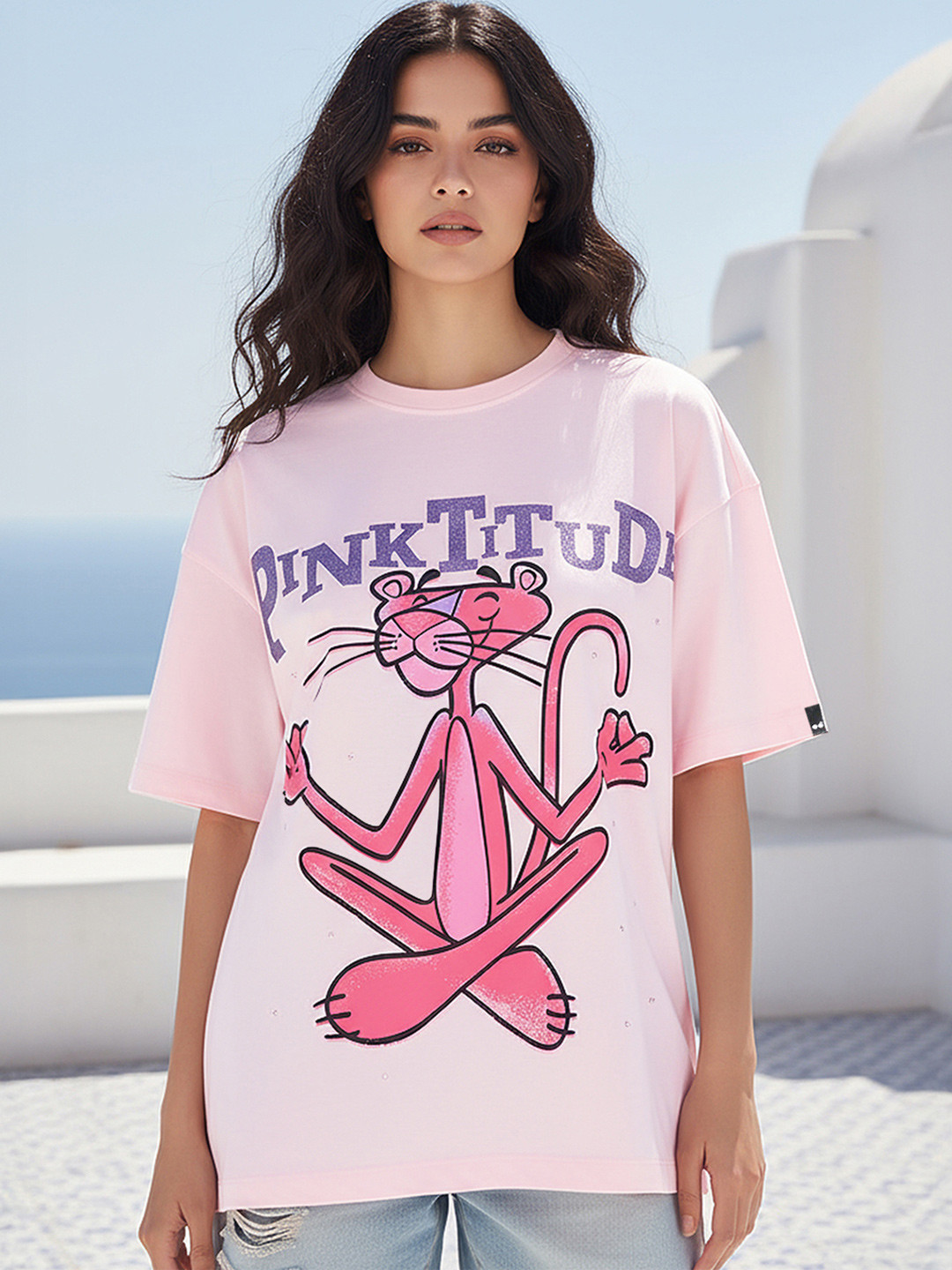 Bewakoof Women Pink Pinktitude Graphic Printed Oversized T-shirt