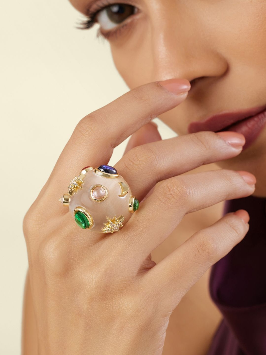 Isharya 18K Gold-Plated Crystals-Studded Ring