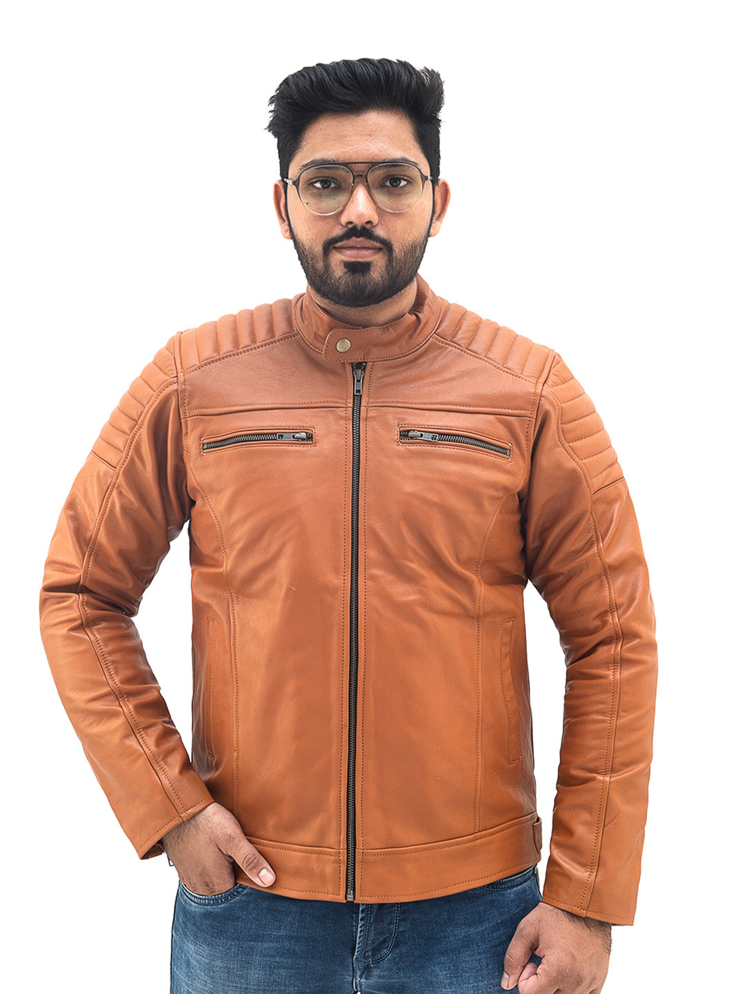 Goatter Mandarin Collar Lightweight Leather Jacket