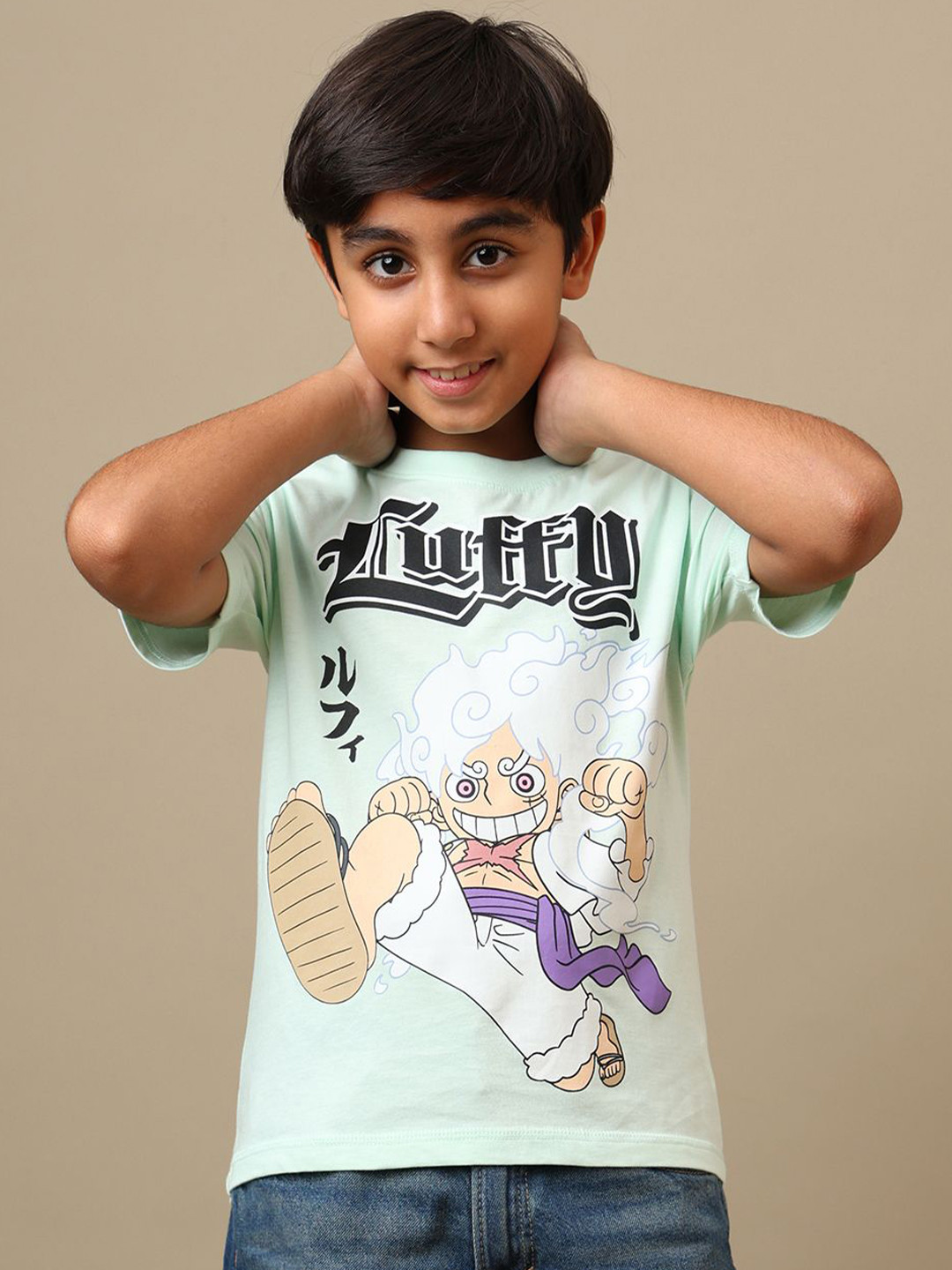 Kids Ville Boys Monkey D Luffy Printed Pure Cotton Regular Fit T-Shirt