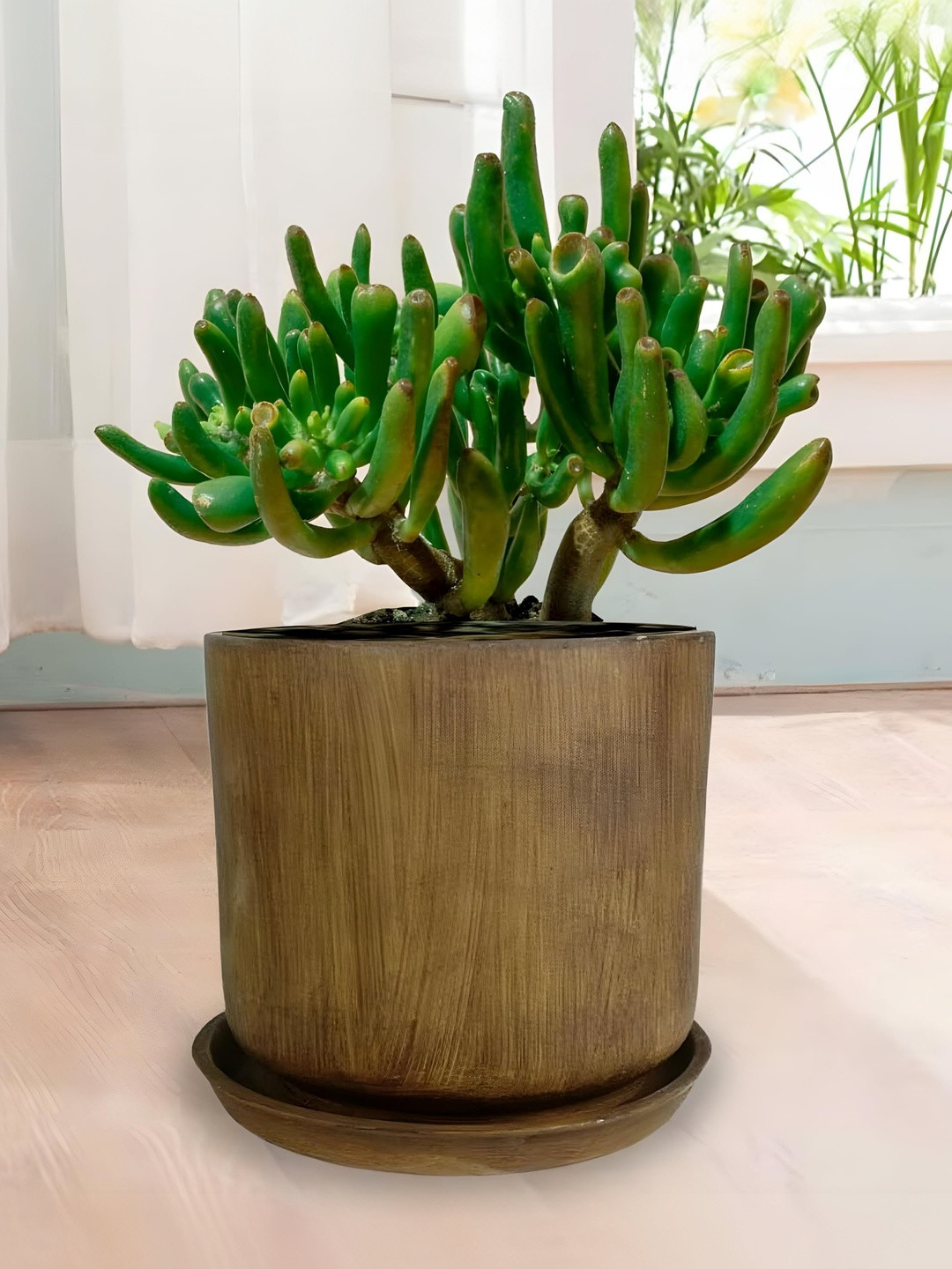 LASAKI Orin Brown Ceramic Handmade Antique Planter With Plate