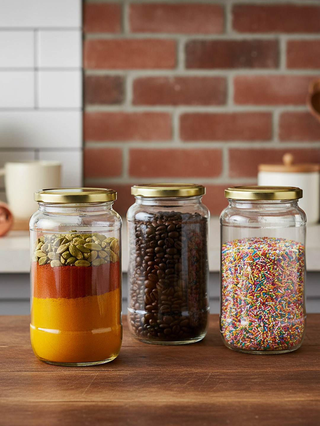 Croco Jar Piramal Transparent Glass Dishwasher Safe 3 Piece Screw Top Jar-1L