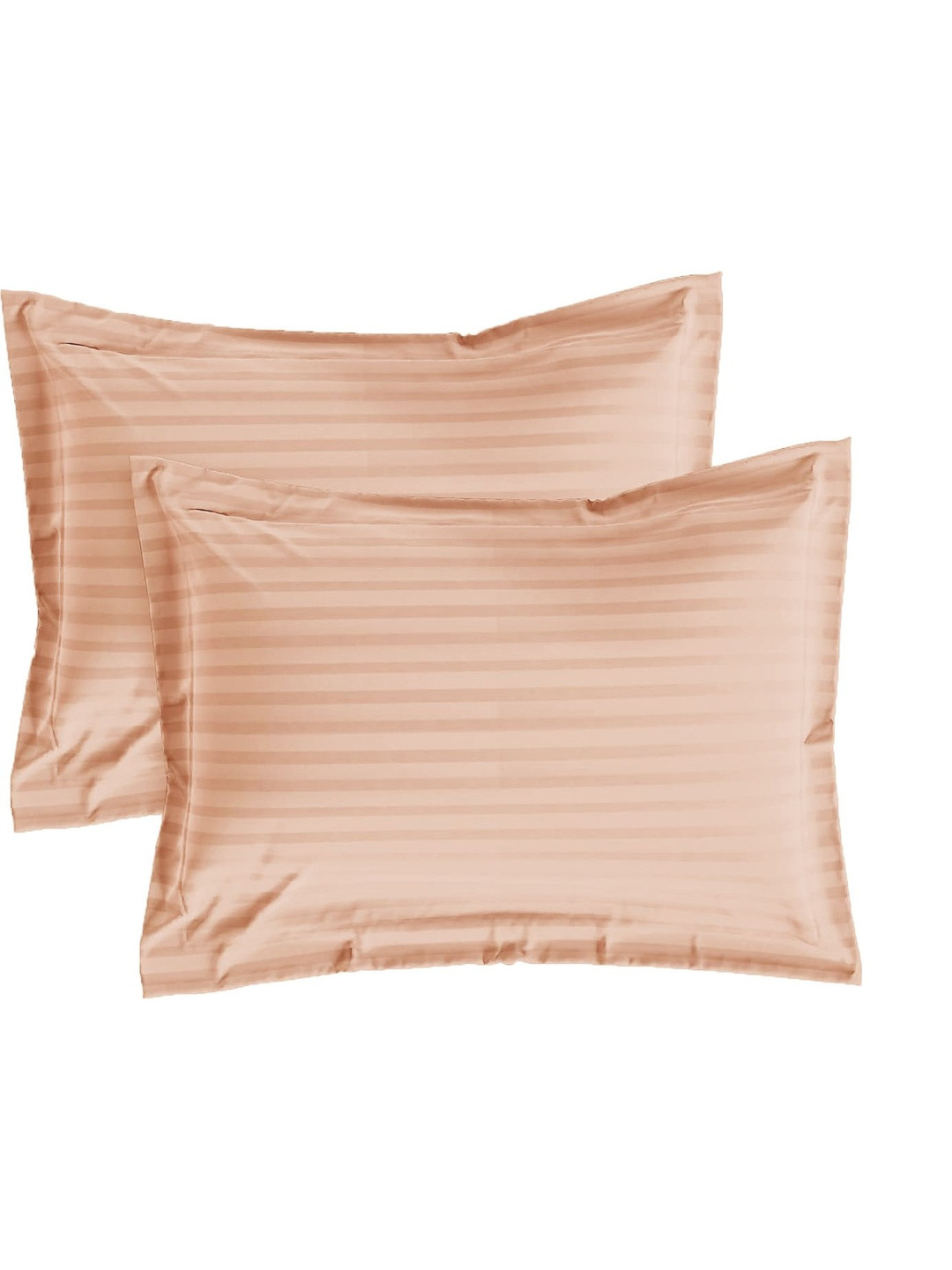 Sleeping Owls Peach-Coloured 2 Pieces Striped Pure Cotton Rectangle Pillow Covers