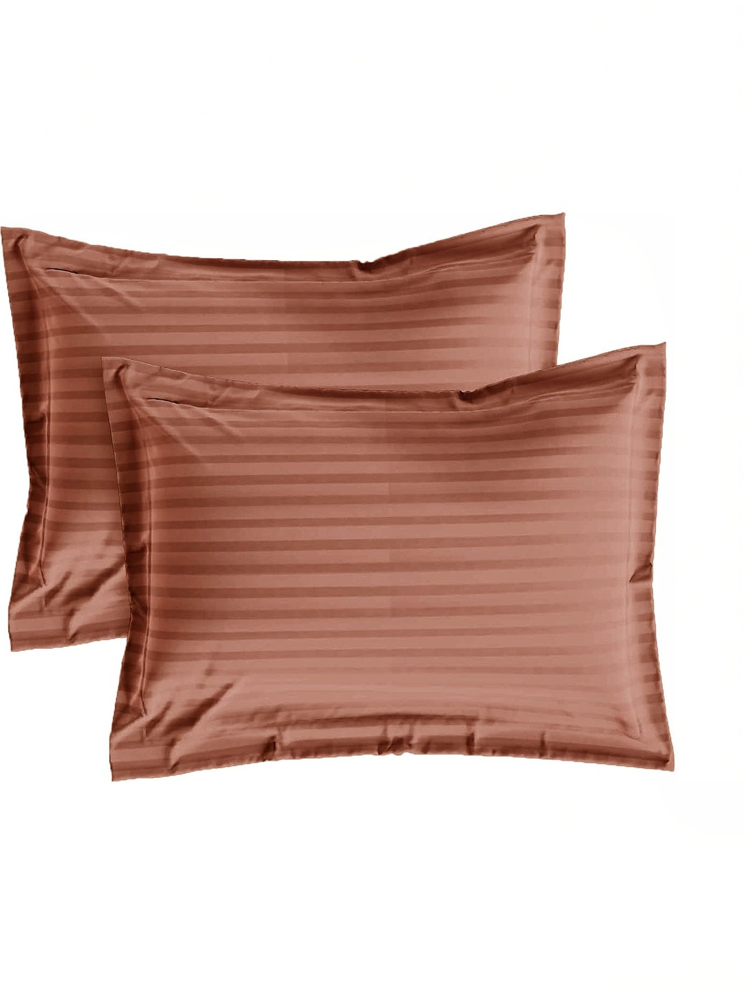 Sleeping Owls Rust 2 Pieces Striped Pure Cotton Rectangle Pillow Covers