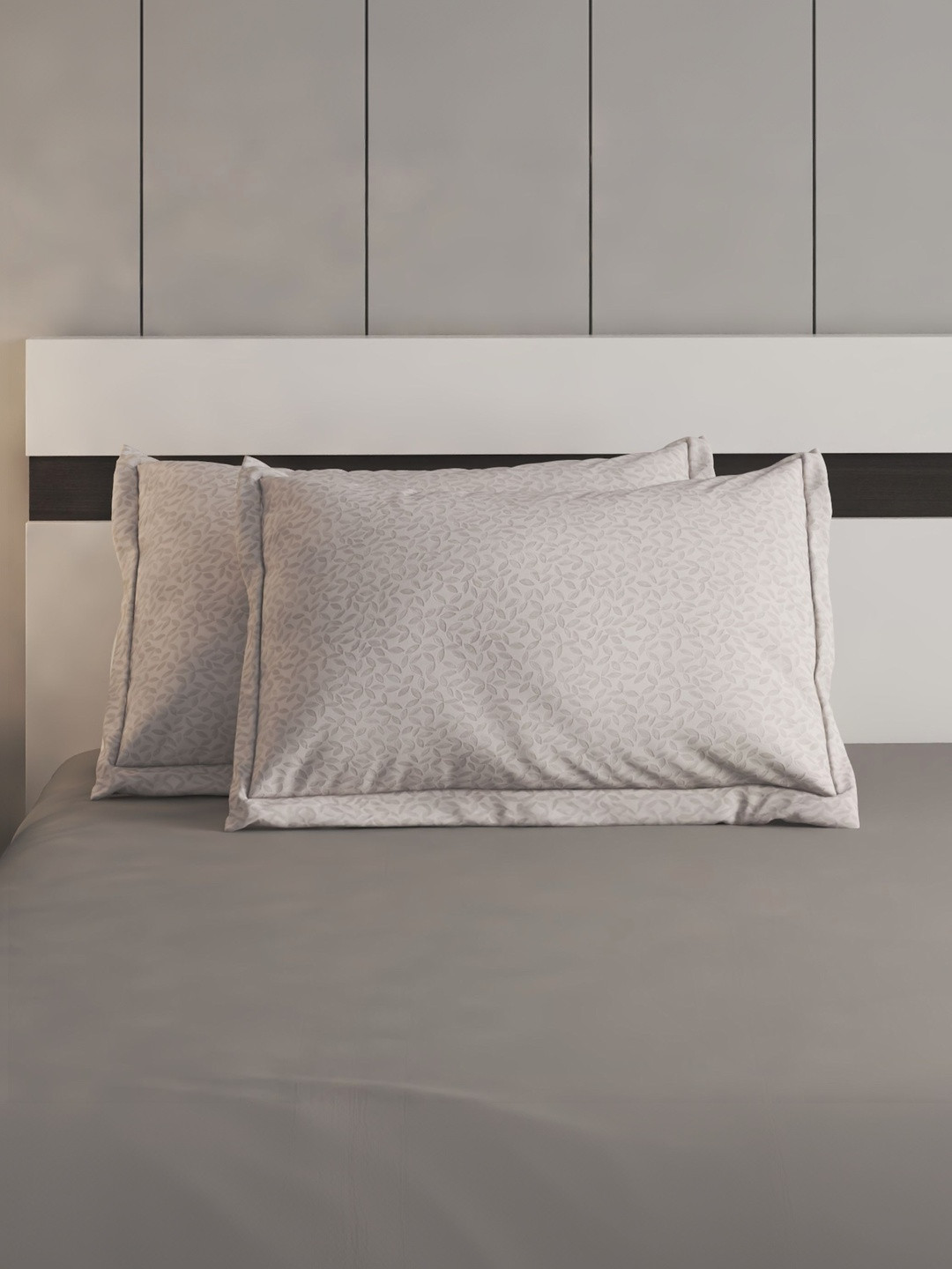 Home Centre Grey 2 Pieces Solid Pure Cotton Rectangle Pillow Covers