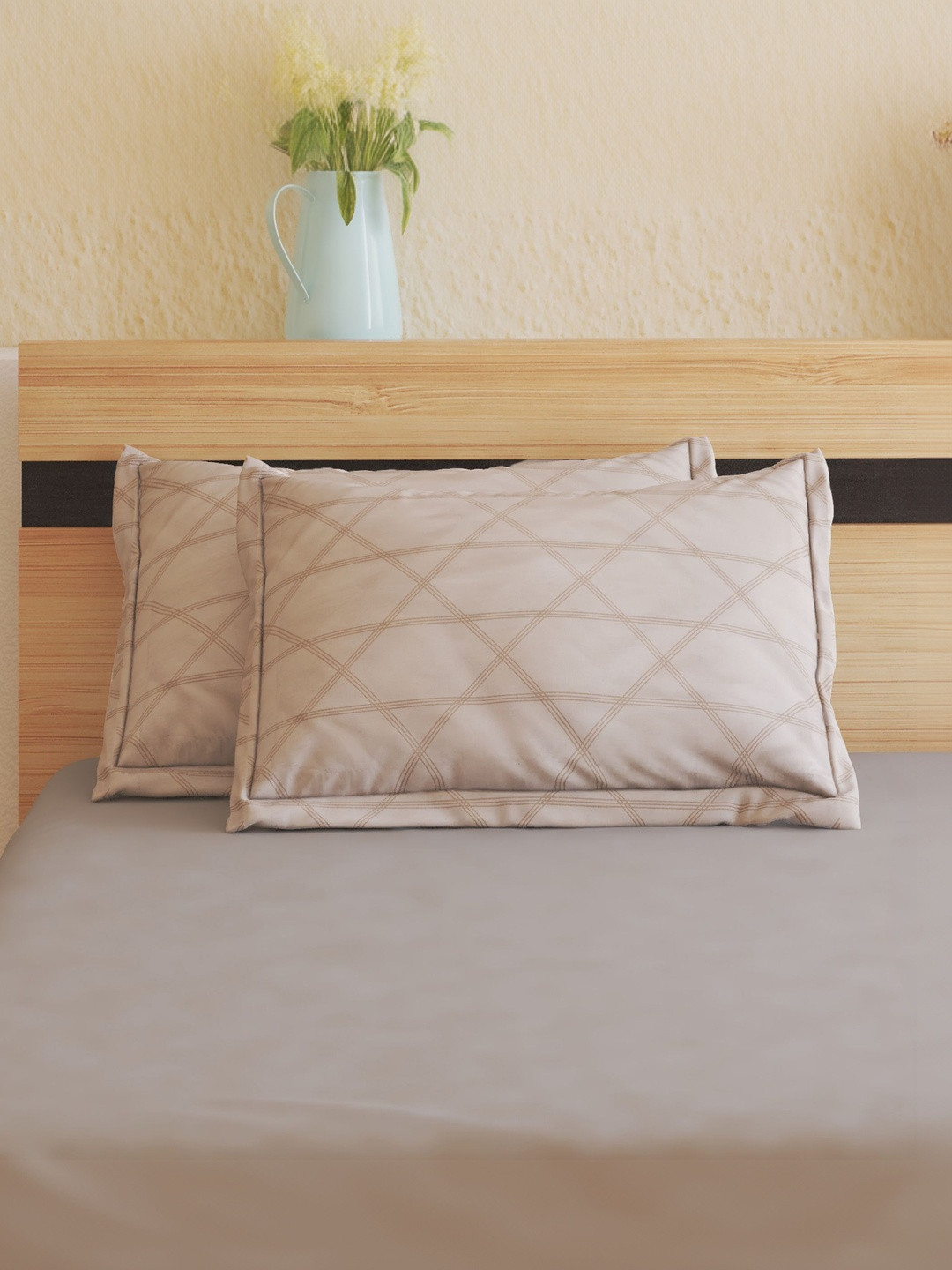 Home Centre Off White 2 Pieces Abstract Pure Cotton Rectangle Pillow Covers