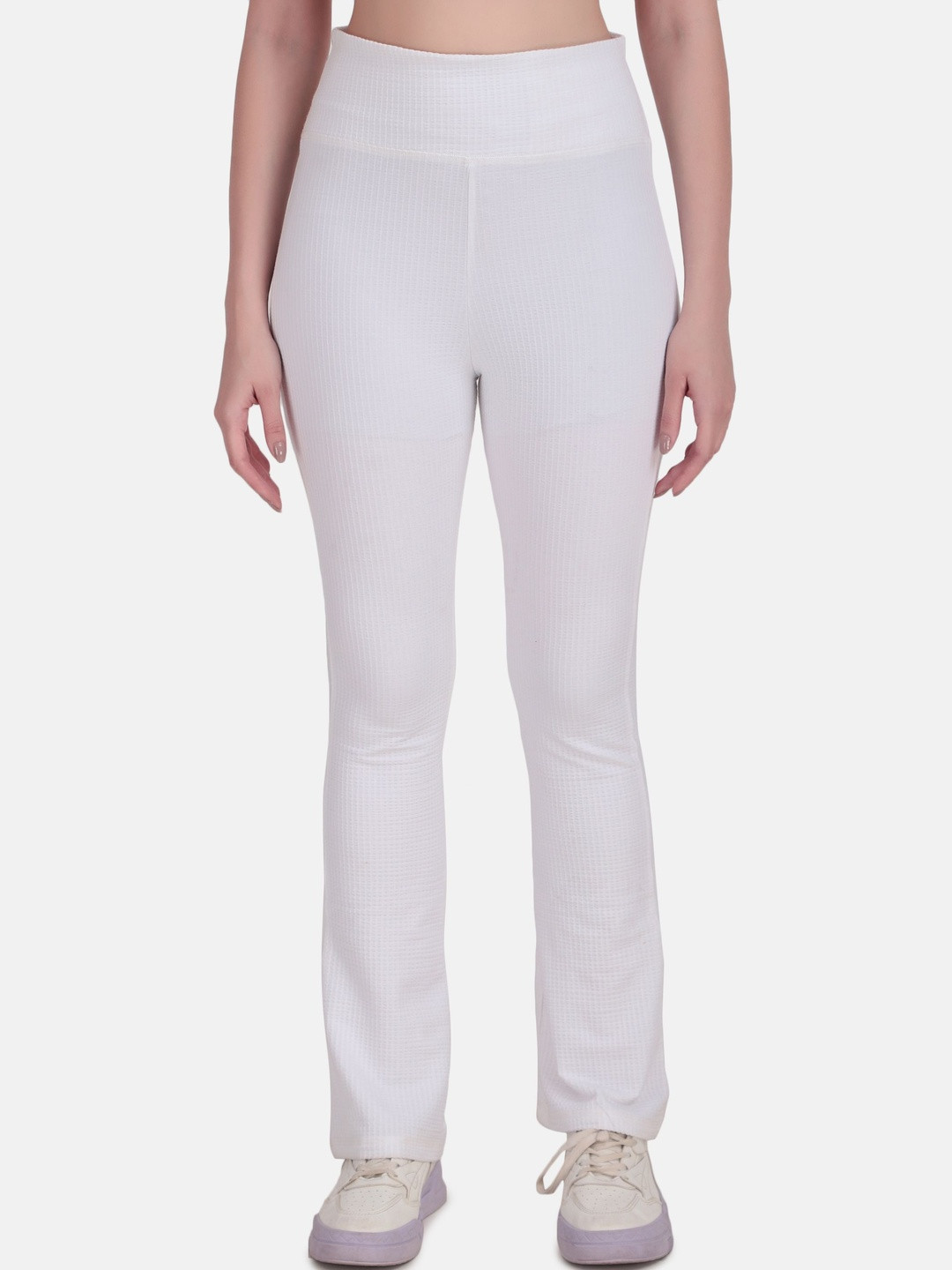 Wearjukebox Whisper Women Ribbed High-Rise Ankle Length Gym Tights