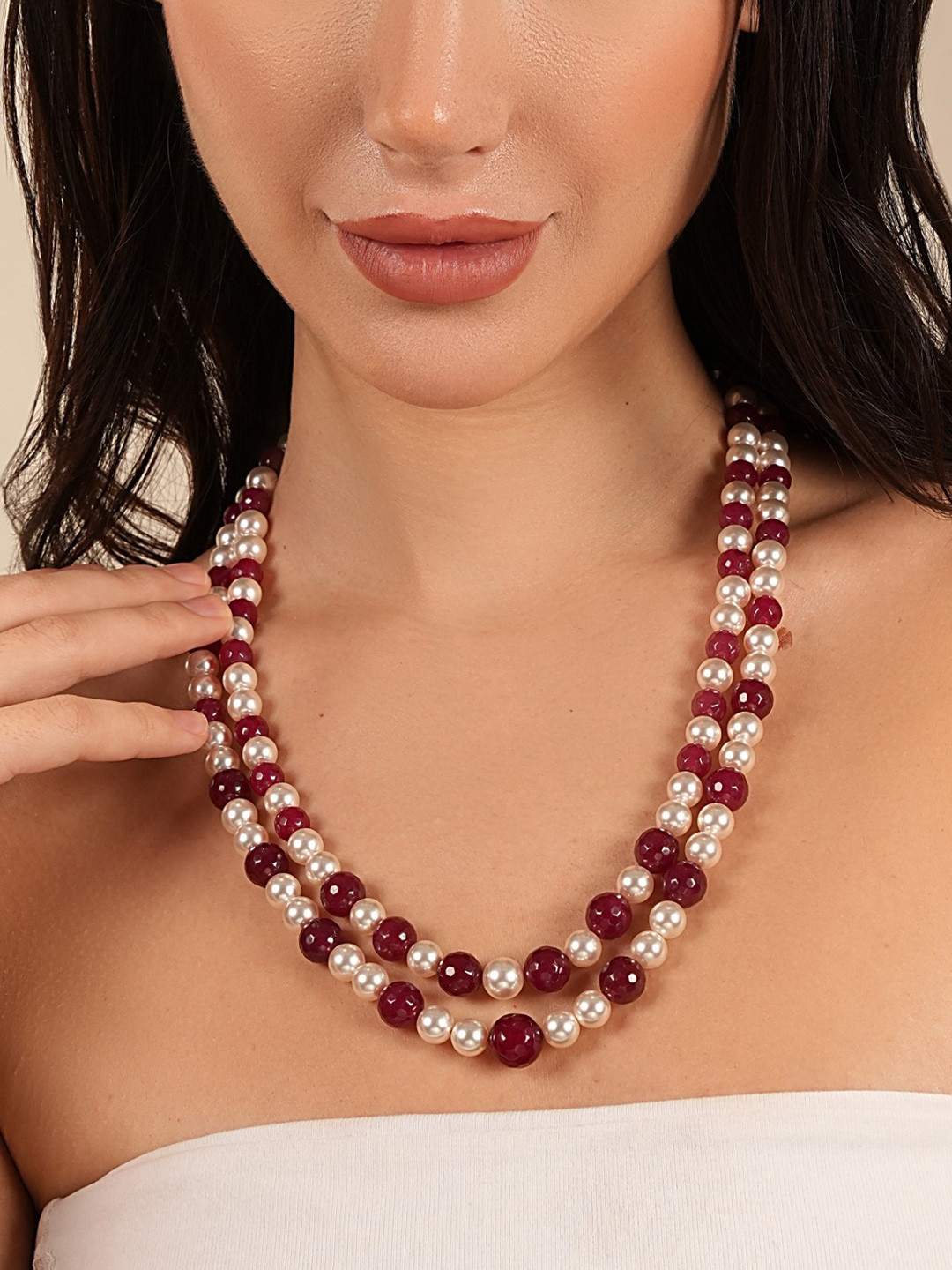 Basraa Pearls Studded Layered Statement Necklace