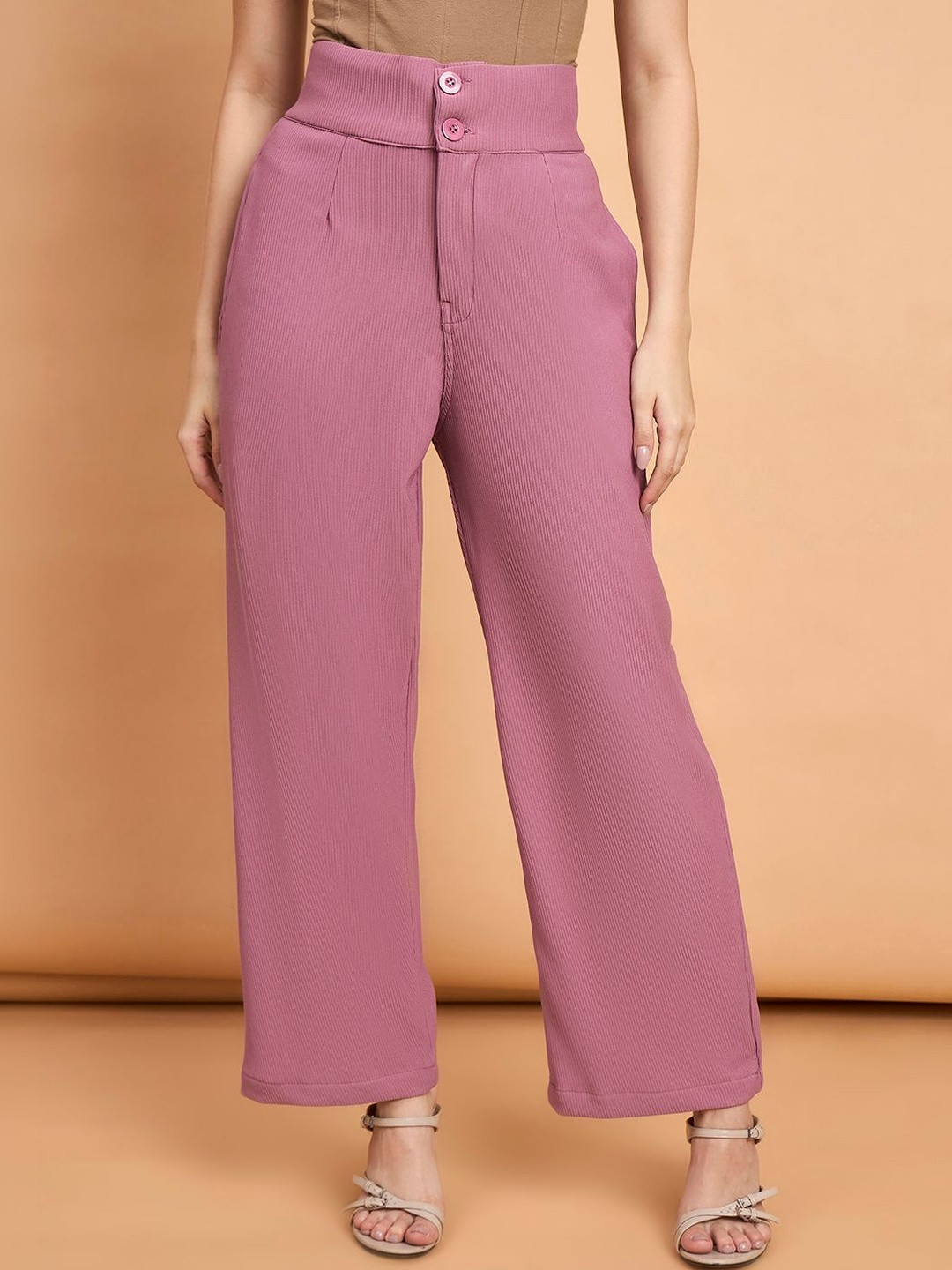 The Roadster Lifestyle Co Ribbed High Waist Button Detail Trouser