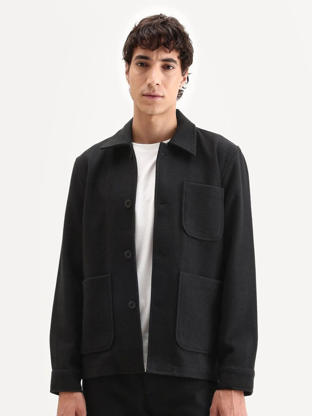 RARE RABBIT Men Spread Collar Open Front Jacket