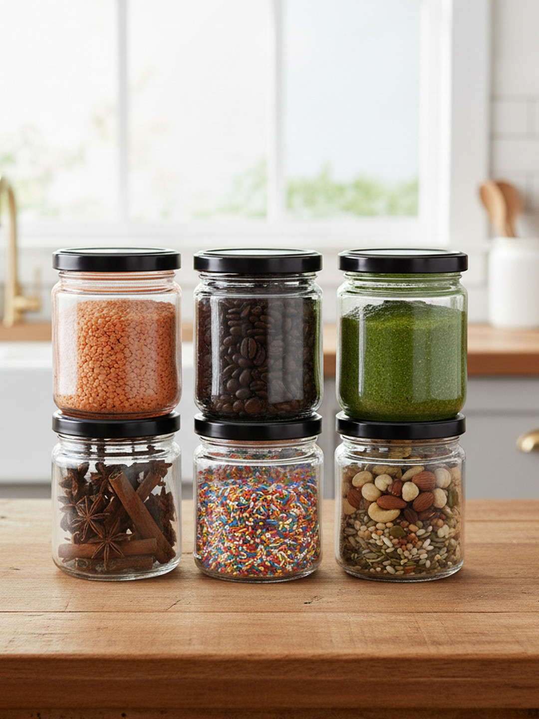 Croco Jar Penal Transparent Glass Dishwasher Safe 6 Piece Screw Top Jar-190ml