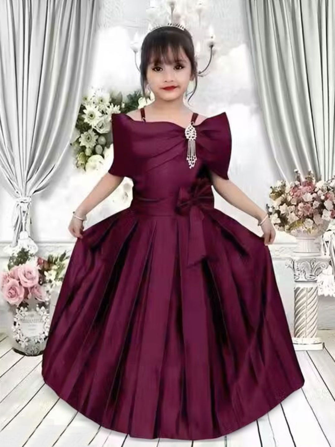 TASDIK GARMENTS Girls Shoulder Straps Silk Fit & Flare Dress