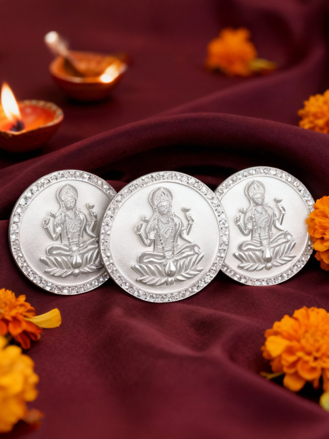 GIVA Set Of 3 Goddess Lakshmi 925 Pure Silver Coins - 10 gm each