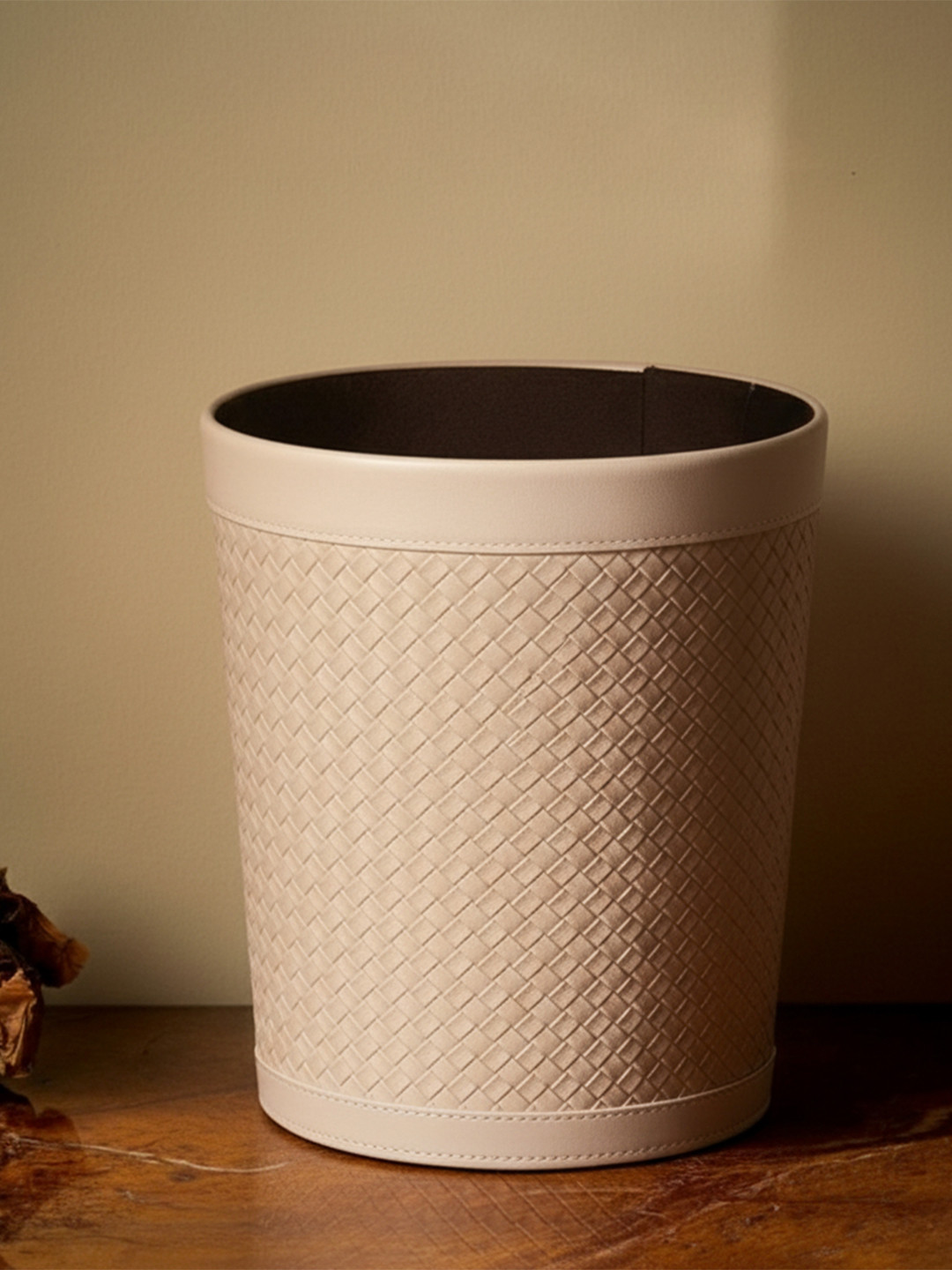AARVI DECOR STUDIO Textured Faux Leather Cream Premium Waste Bin
