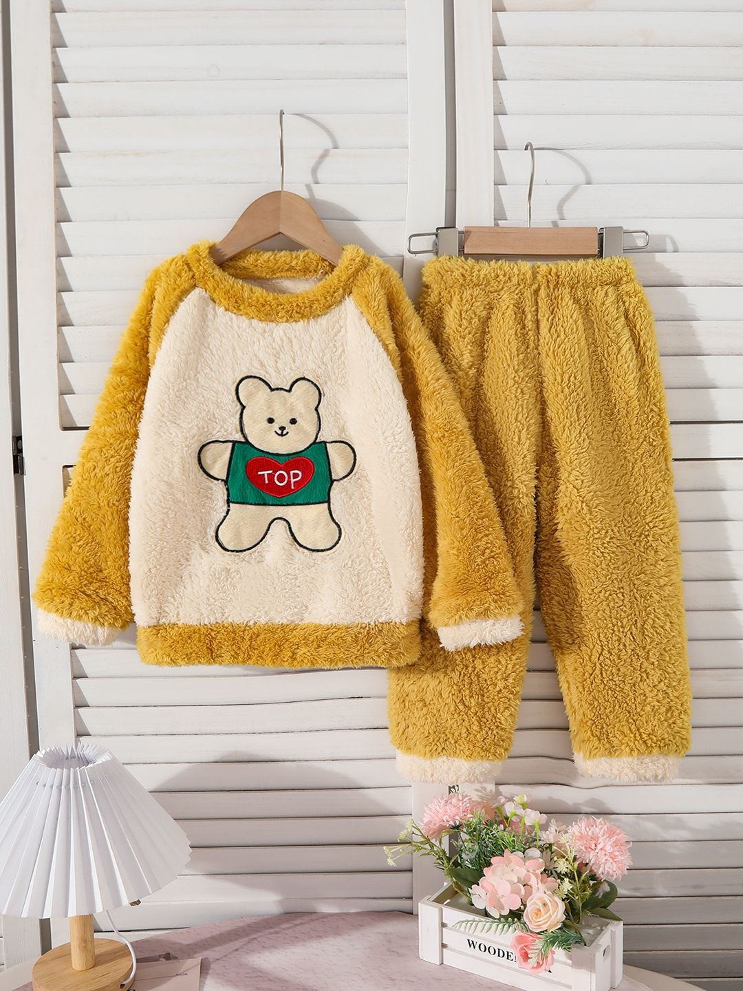 YK Girls Teddy Patchwork Round Neck Night Suit