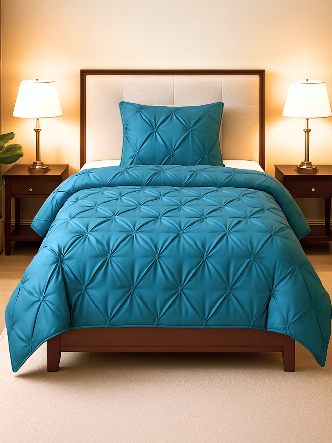 THE WHITE MOSS Beige Pleated AC Room Comforter & Pillow Covers