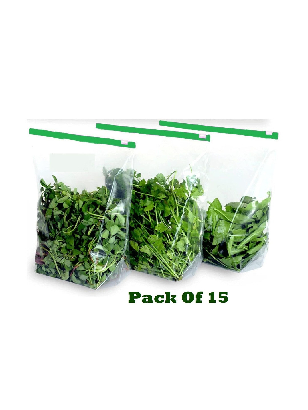 Denique Set of 15 Green & Transparent Reusable Zip-Lock Pouches