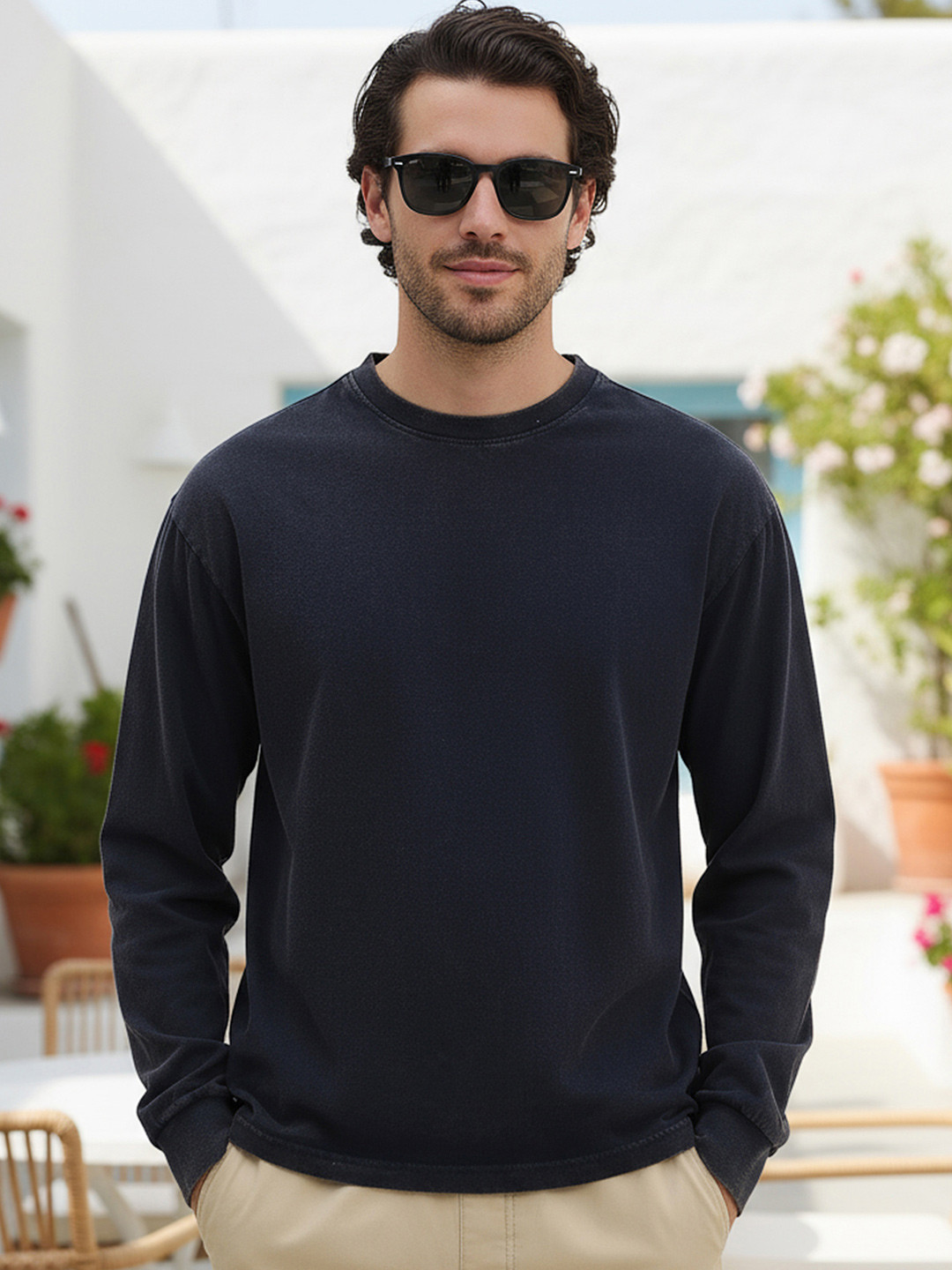 Bewakoof Men Blue Oversized Acid Wash T-shirt