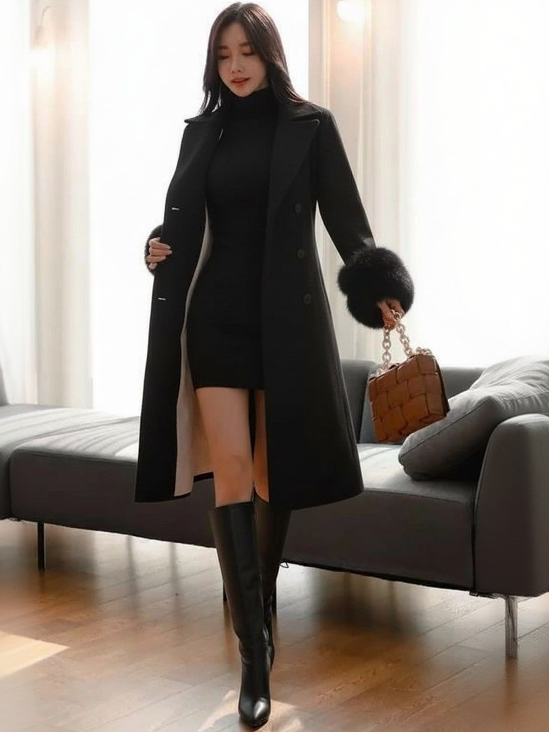 Athena Women Single-Breasted Fur Trench Coat