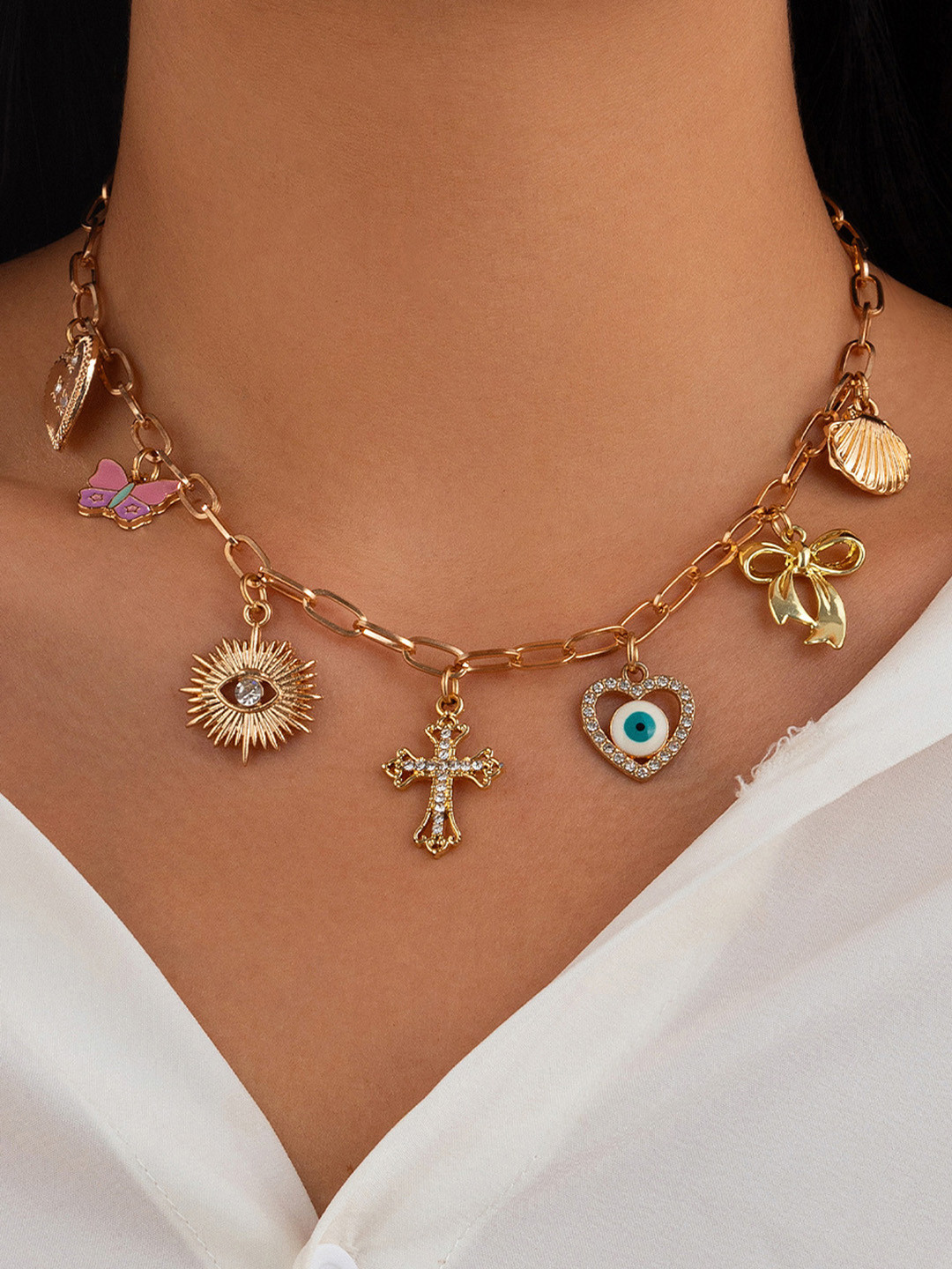 Just Lil Things Gold-Plated Enamelled Artificial Stones Chain