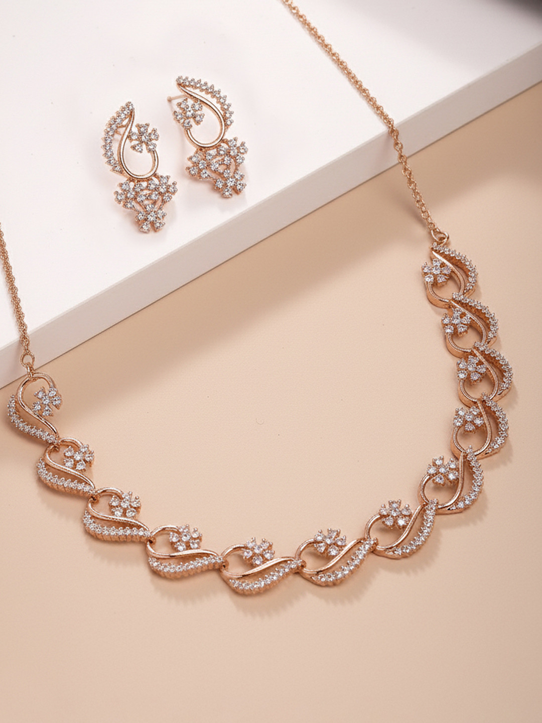 KARATCART Rose Gold-Plated American Diamond Studded Jewellery Set