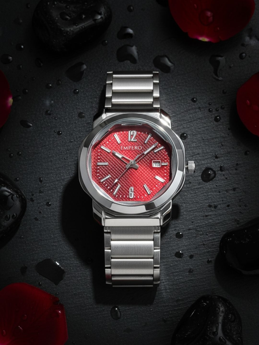 EMPERO Men Dial & Stainless Steel Bracelet Style Straps Analogue Multi Function Watch EAB223 Date Red Dial