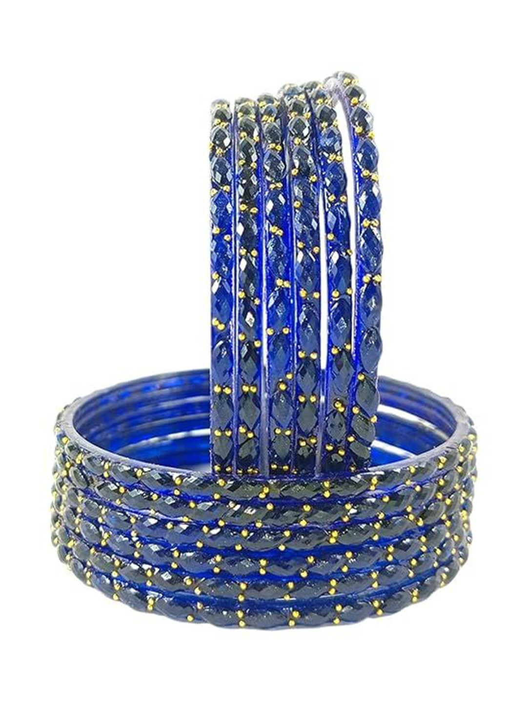 JAMS Set Of 12 Diamond Cut Beaded Glass Bangles