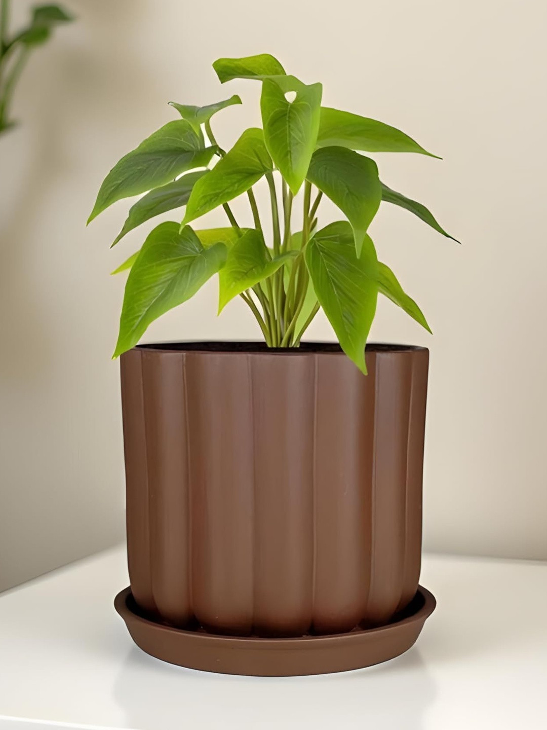 LASAKI lona Brown Ceramic Handmade Planter With Plate