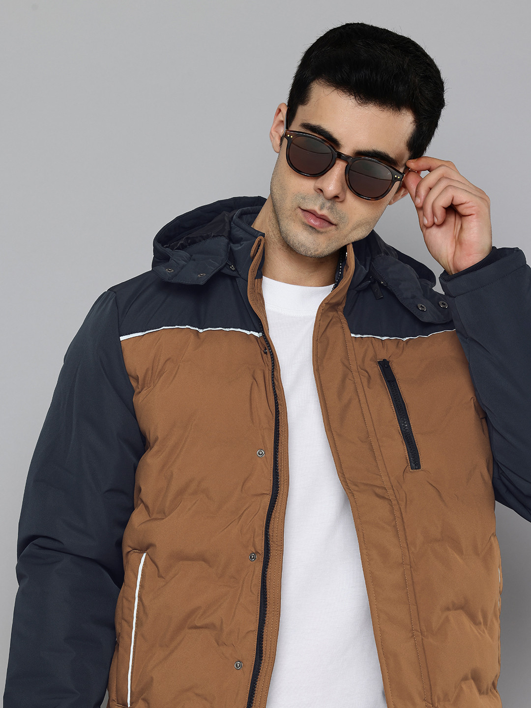 Indian Terrain Colourblocked Detachable Hood Padded Jacket