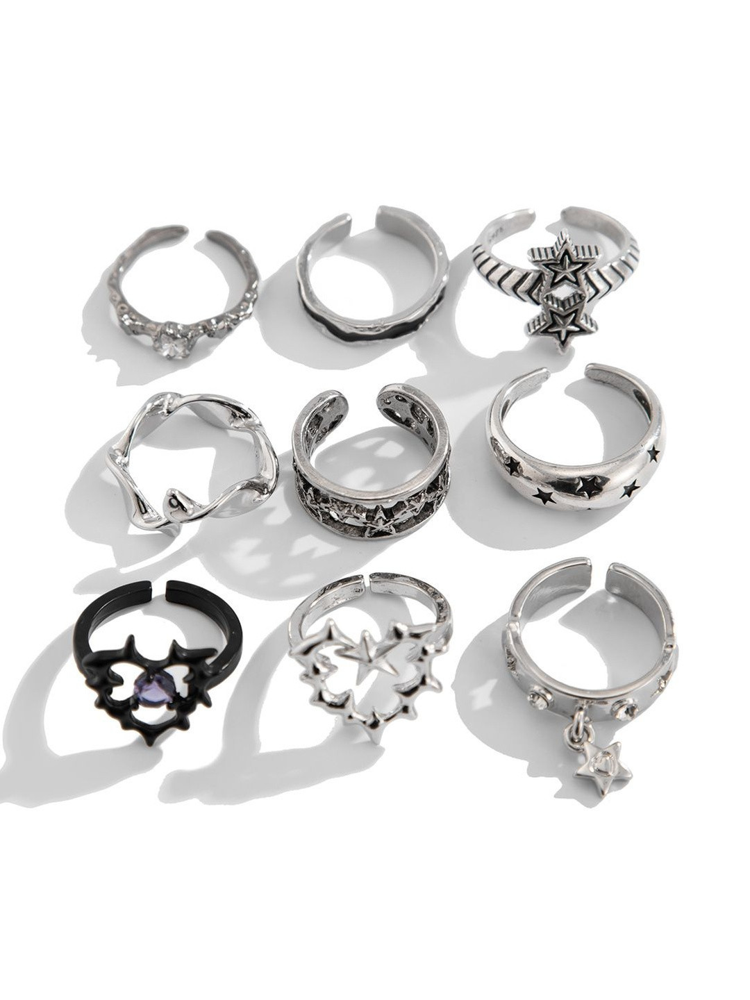 StyleCast x Revolte Men Set Of 9 Silver-Plated Finger Ring