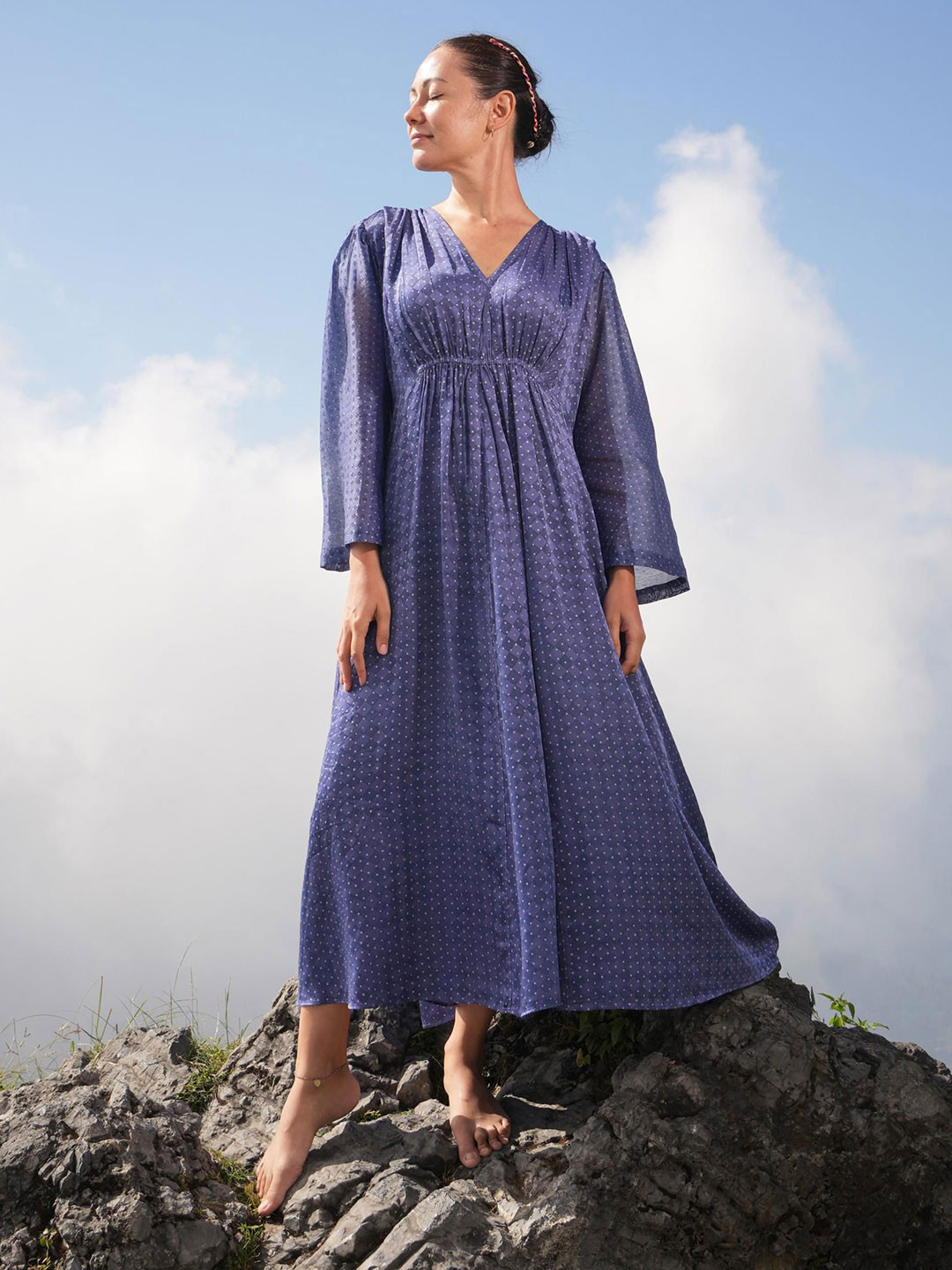 RAAS LIFE Print Flared Sleeve Maxi Dress