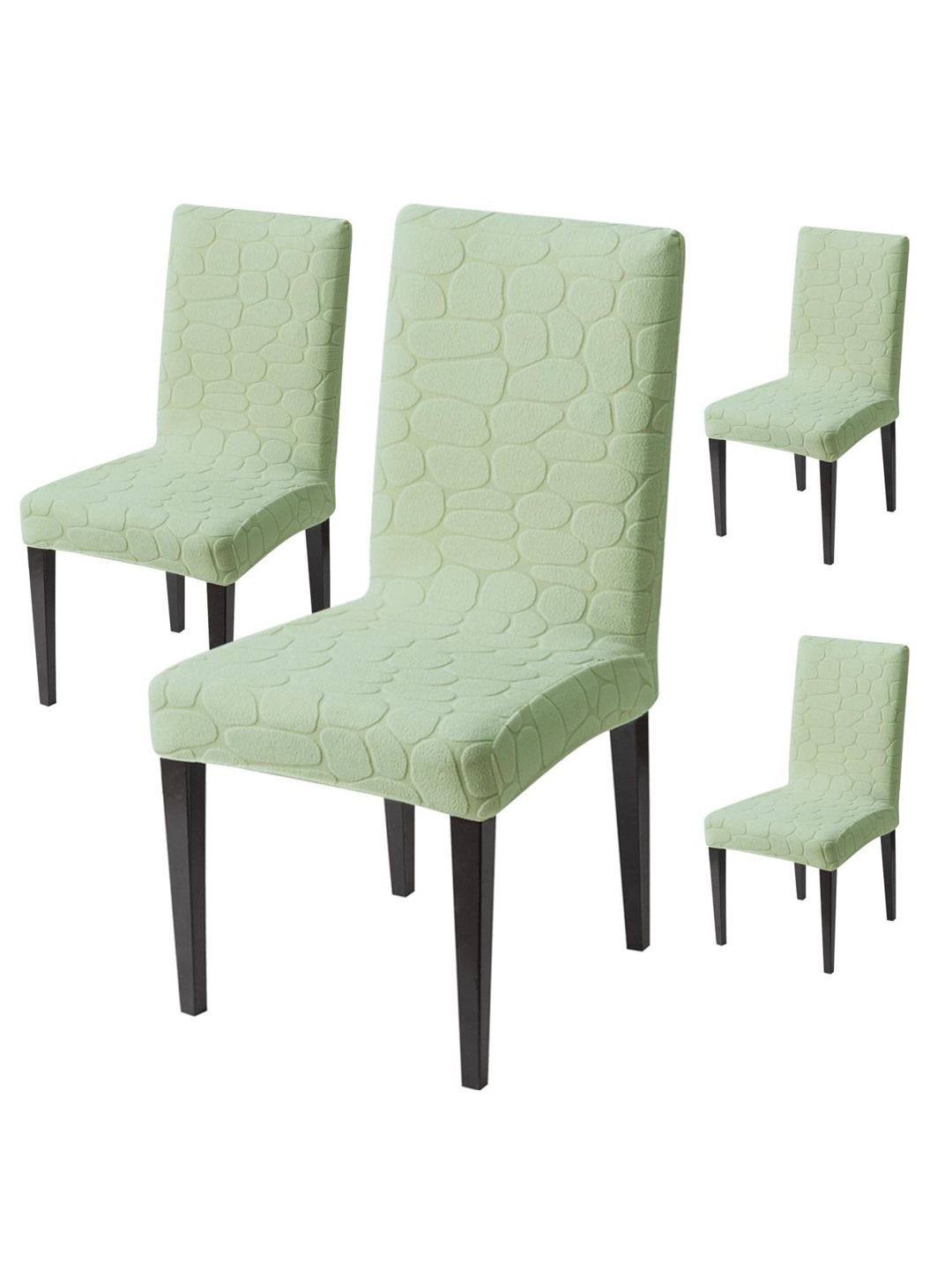HOUSE OF QUIRK Green 4 Pieces Self Designed Jacquard Washable & Removable Chair Covers