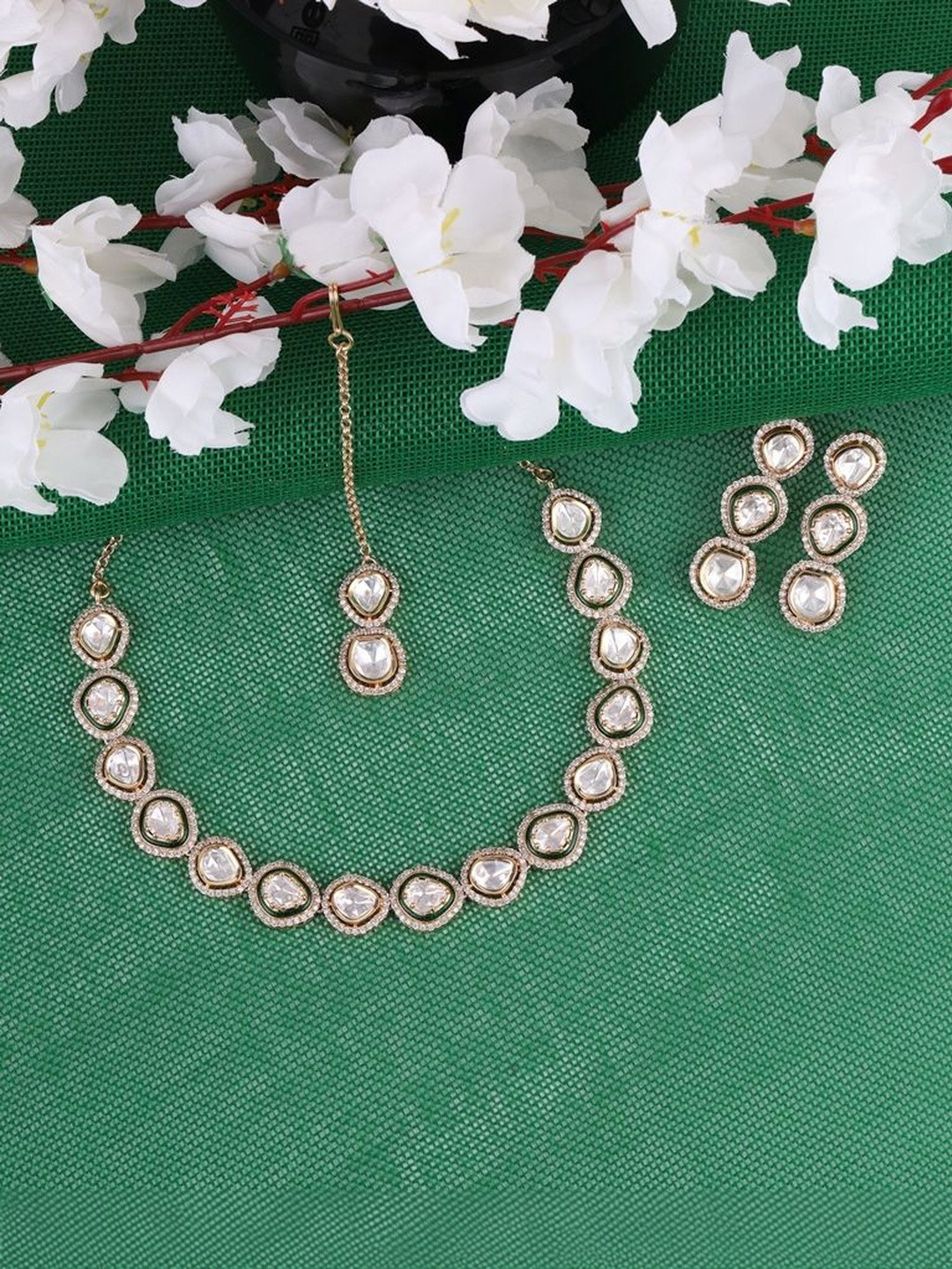 SALONI FASHION JEWELLERY Rose Gold-Plated Cubic Zirconia & Kundan Studded Jewellery Set