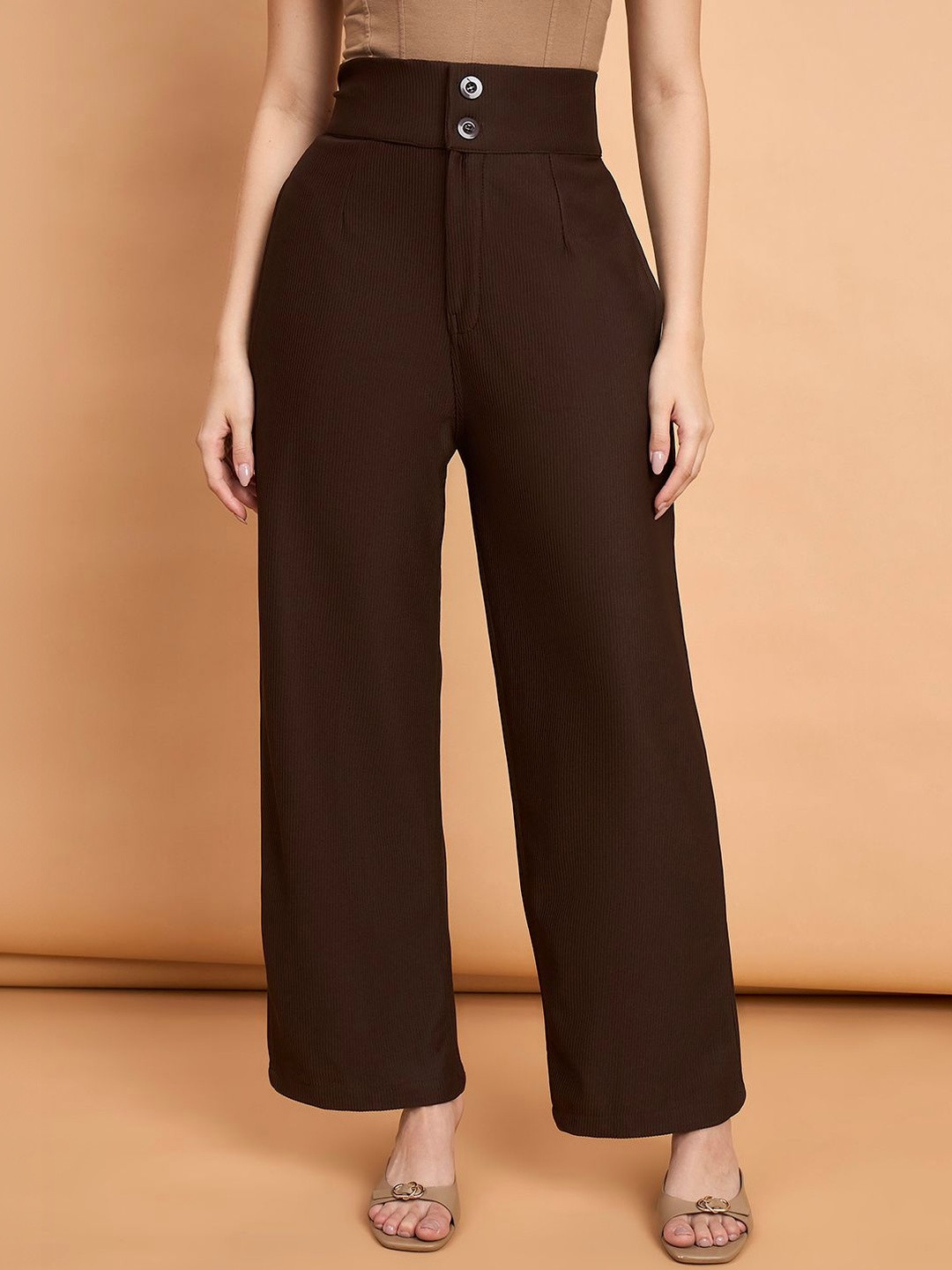 The Roadster Lifestyle Co Black Cotton Twill  High Waist Button Detail Trousers