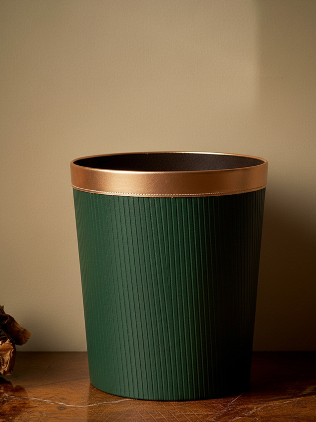 AARVI DECOR STUDIO Faux Leather Green Dustbin