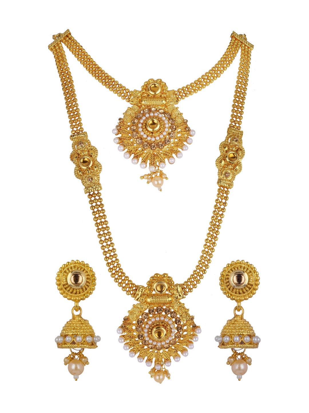 Women Click Gold-Plated Kundan-Studded Necklace & Earrings Set